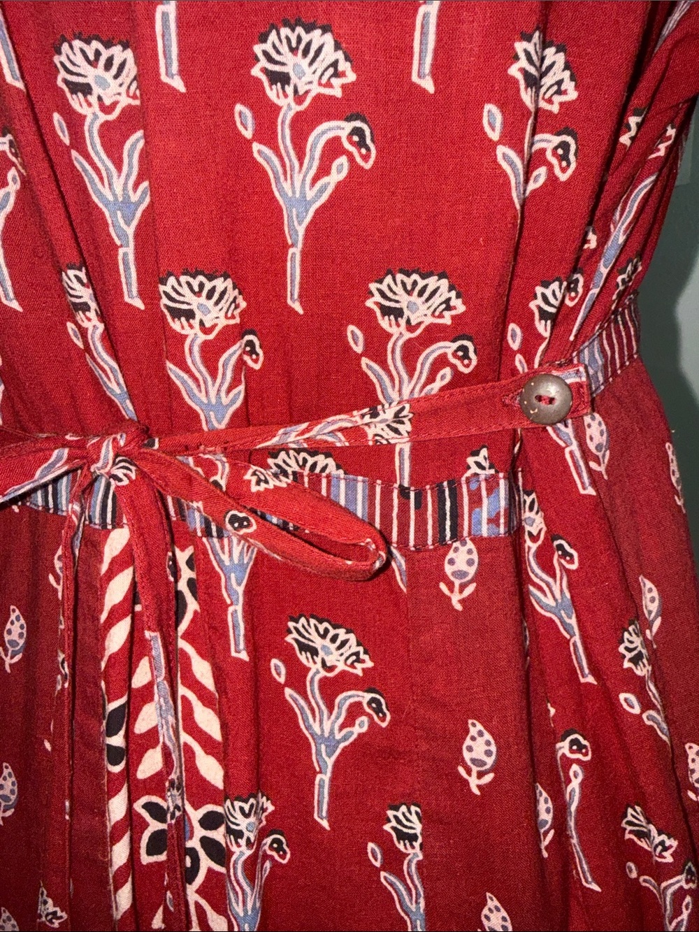 April Cornell 100% Cotton Blockprint Made in India Tie back Maxi Dress SZ L - Picture 7 of 12